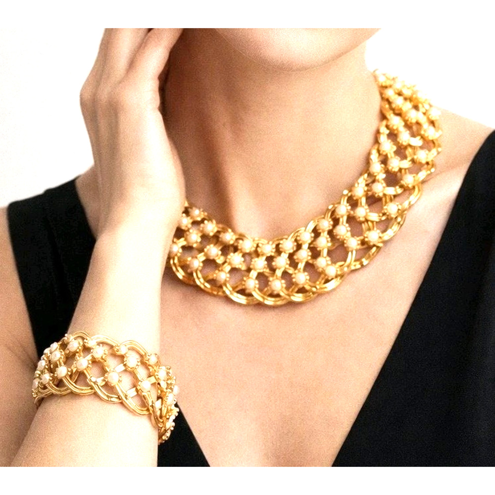 Vintage Napier Collar Necklace &‎ Wide Bracelet Runway Jewelry Set Designer js-